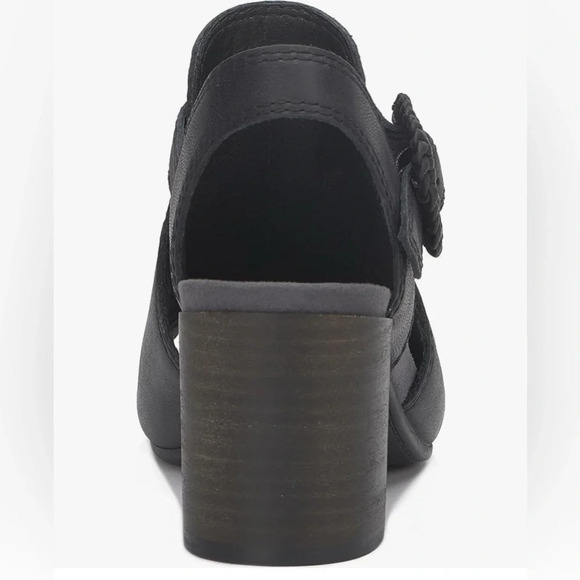 NWOB Lucky Brand Women's Juliane Black Leather Cutout Heeled Sandal - Picture 3 of 13